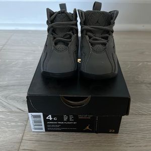 Jordan True Flight BT. Kids size 4c. Color is called Cool Grey/Black.
